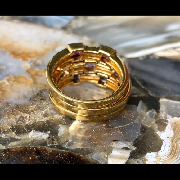 18K Vermeil over SS multi Gem stackable rings - Picture 5 of 8
